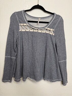 Free People Lacey Love Striped Pullover Sweater Sz XS Blue Nautical Coastal